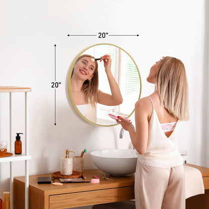 Large Gold Round Vanity Framed Mirror for Wall Matte Metal Framed 30 Inch Modern Mirror Tempered Glass Bedroom Living Room