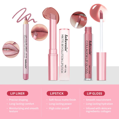 Matte Black Lipstick Set – Waterproof Velvet Liquid Lip Gloss & Lip Liner
