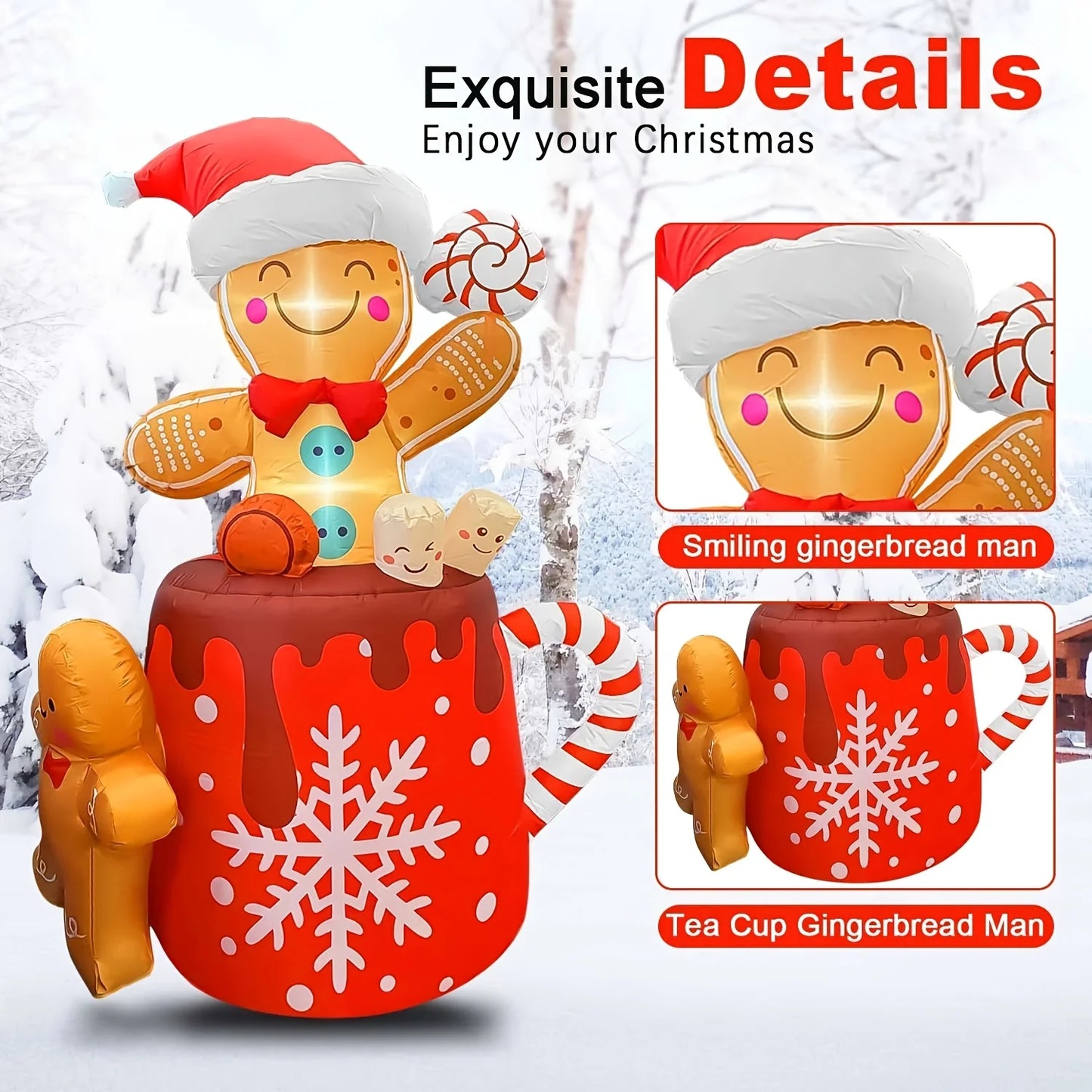 6FT Christmas Inflatable Gingerbread Man – Indoor/Outdoor Blow‑Up Yard Decoration for Lawn & Garden