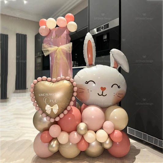 40pcs Easter Themed Cute Rabbit Foil Balloon 40inch Pink Number 1-9 Balloon Set for Girl Birthday Party Decoration Baby Shower