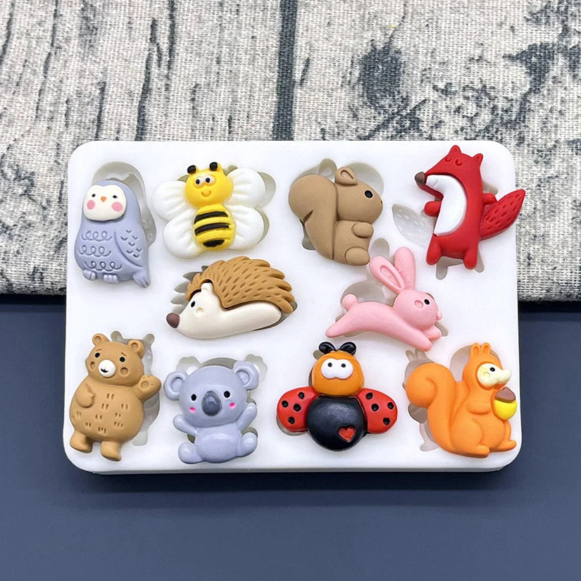 koala Bear Bee Bunny Fox Hedgehog Squirrel Owl Silicone Sugarcraft Mold Chocolate Cupcake Baking Fondant Cake Decorating Tools