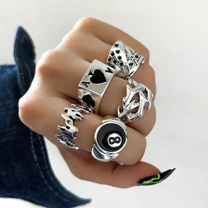 Vintage Gothic Heart Ring/ Punk Playing Card Spades/ Geometric/ Hollow /Butterfly Retro Ring