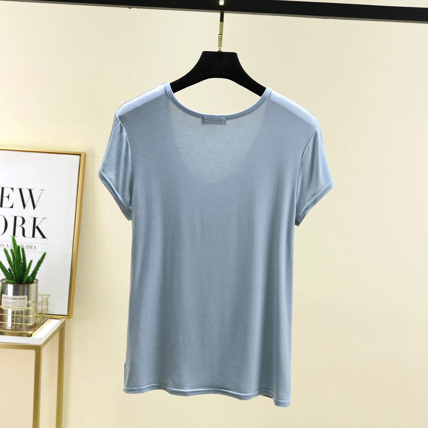 Women’s Plus Size U‑Neck Modal T‑Shirt (L–6XL) – Short Sleeve Solid Color Loose Tee