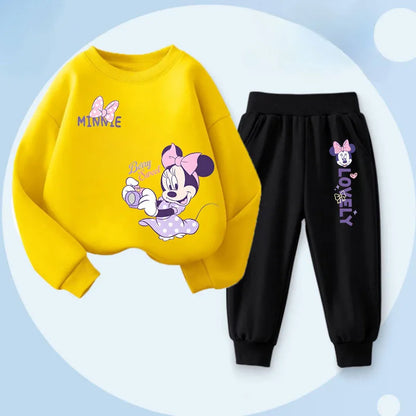 Girls' Disney Long Sleeve Pullover Long Pant Two Piece Suit Minnie Printed Tracksuit Set