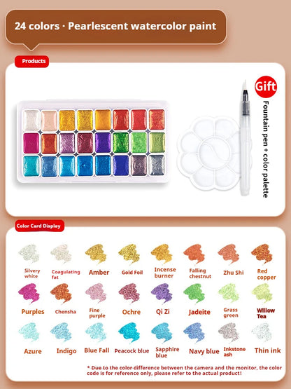 12/20/24/60 Color Solid Watercolor Paint Set -Metallic Glitter Pearlescent Pigments