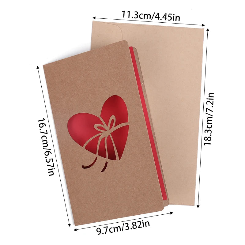 Valentines Day Mothers Day Greeting Card with Envelope Hollow Heart Flowers Gift Card Birthday Party Supplies Wedding Invitation