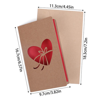 Valentines Day Mothers Day Greeting Card with Envelope Hollow Heart Flowers Gift Card Birthday Party Supplies Wedding Invitation