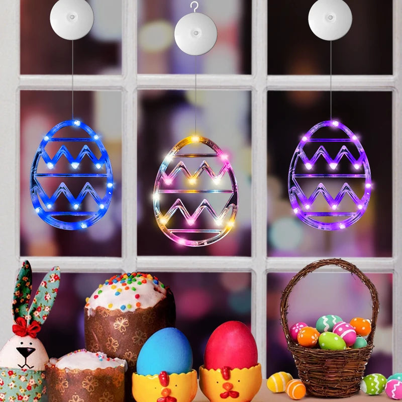 Easter Window Lights Hanging Ornaments 2024 Easter Eggs with Suction Cup for Indoor Home Window Door Farmhouse Decoration