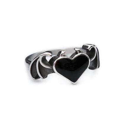 Fashion Vintage Angel Demon Wings Black Heart Ring For Men Women Gothic Biker 316L Stainless Steel Couple Romantic Jewelry Gifts