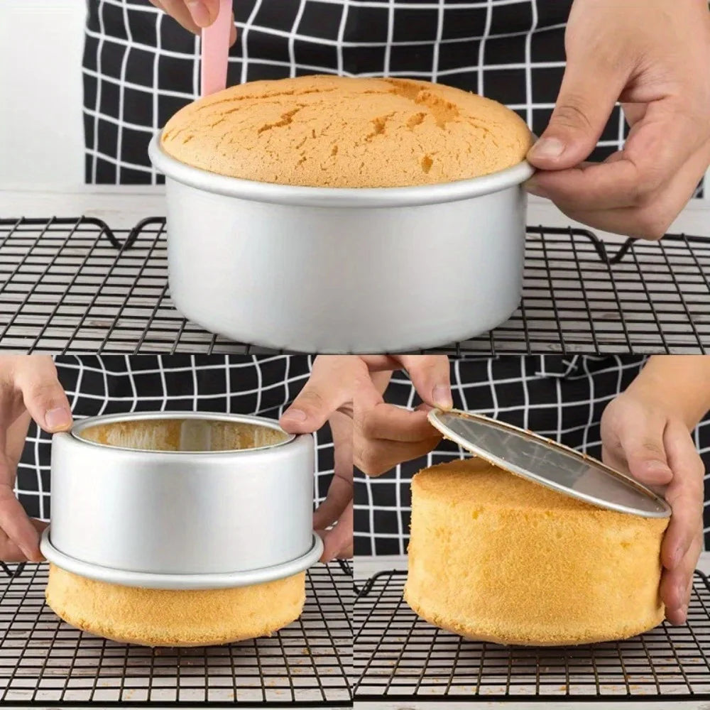 “1pc Layered Circular Cake Mold Set – 4/6/8in Non‑Stick Baking Pans with Detachable Bottom