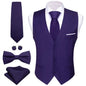 Designer Men's Vest Solid Silk Satin Waistcoat Tie Bowtie Hanky Set