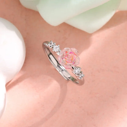 PONYKISS 925 Sterling Silver Pink Zircon Rose Flower Adjustable Rings for Women Cute Plant Fine Jewelry Minimalist Accessories