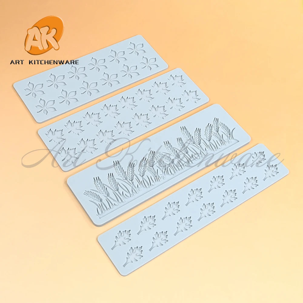 Leaves and Wheat Ears Silicone Cake Lace Mold Cake Decorating Tool Border Decoration Lace Mold Kitchen Baking Tool