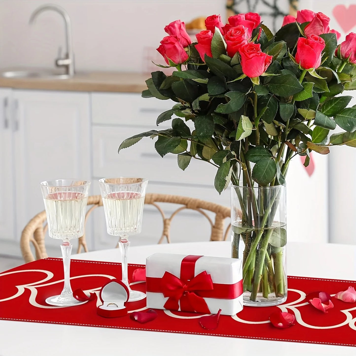 Valentine's Day Red Heart Table Runner | Love Heart Design | Kitchen Dining Table Decor | Perfect for  Home Party Supplies