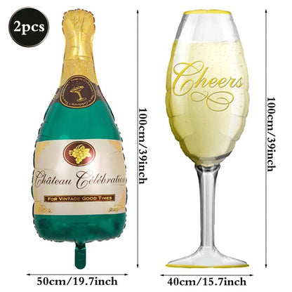 Champagne Bottle and Goblet Wine Glass Large Mylar Balloons Valentines Engagement Wedding Birthday Anniversary Party Decorations