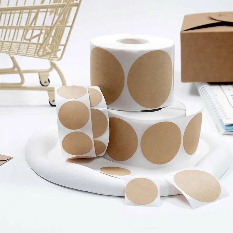 500pcs/roll Kraft Round Self-adhesive Label Paper Blank Labels for DIY Custom Classification Stickers Envelope Sealing Accessory
