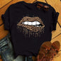 Women Summer Short Sleeve Tshirts Fashion Red Lips Finger Print Ladies T-shirts Top Cartoon Womens Graphic Tees T-Shirts