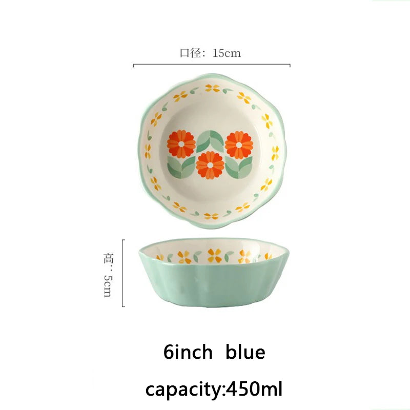 Heat Resistant Ceramic Salad Bowl With Wavy Edges Dessert Bowl Kitchen Fruit Dish Microwave Oven Oven Safety 6inch