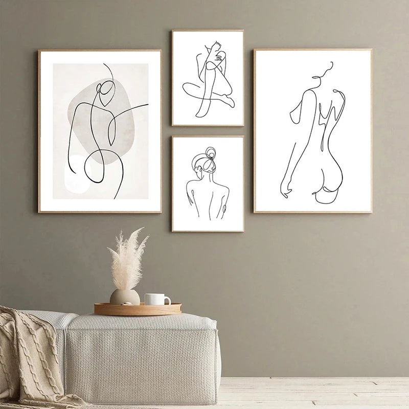 Sexy Female Body Art Print Naked Nude Canvas Poster Line Drawing Prints Abstract Woman Wall Art Painting Pictures Bedroom Decor