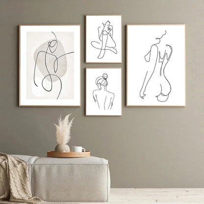 Sexy Female Body Art Print Naked Nude Canvas Poster Line Drawing Prints Abstract Woman Wall Art Painting Pictures Bedroom Decor