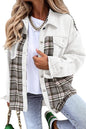 Women’s Long Sleeve Denim Jacket – Punk Plaid Print Button‑Up Irregular Shirt Jacket