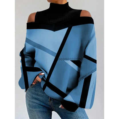 Women's Blouse Shirt New clothing with shoulder drop design, women's lantern sleeve printed top