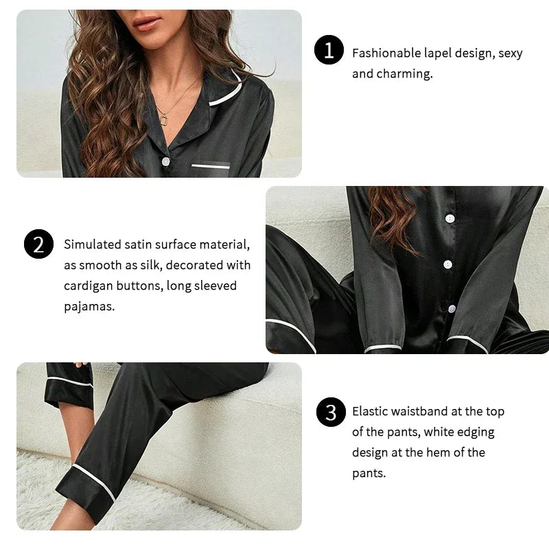 Women Silk Pajamas Tops and Pants