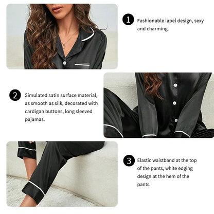 Women Silk Pajamas Tops and Pants
