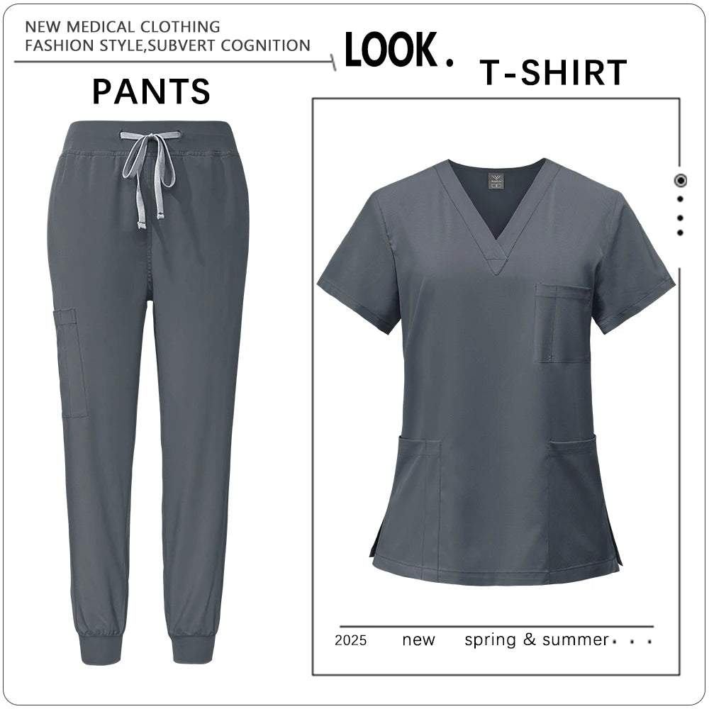 Hot Sale Clinic Workwear Unisex Medical Nurse Scrub Set Clinical Uniform Men Women Beauty Salon Costume Doctor Nursing Top Pants