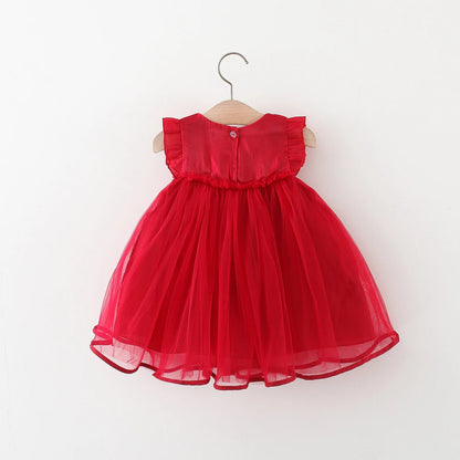 Baby Girl Dress Summer Girl Bow Pearl Mesh Princess Dress Cute Girl's First Year Dress Birthday Party Dress  Baby Girl Clothes