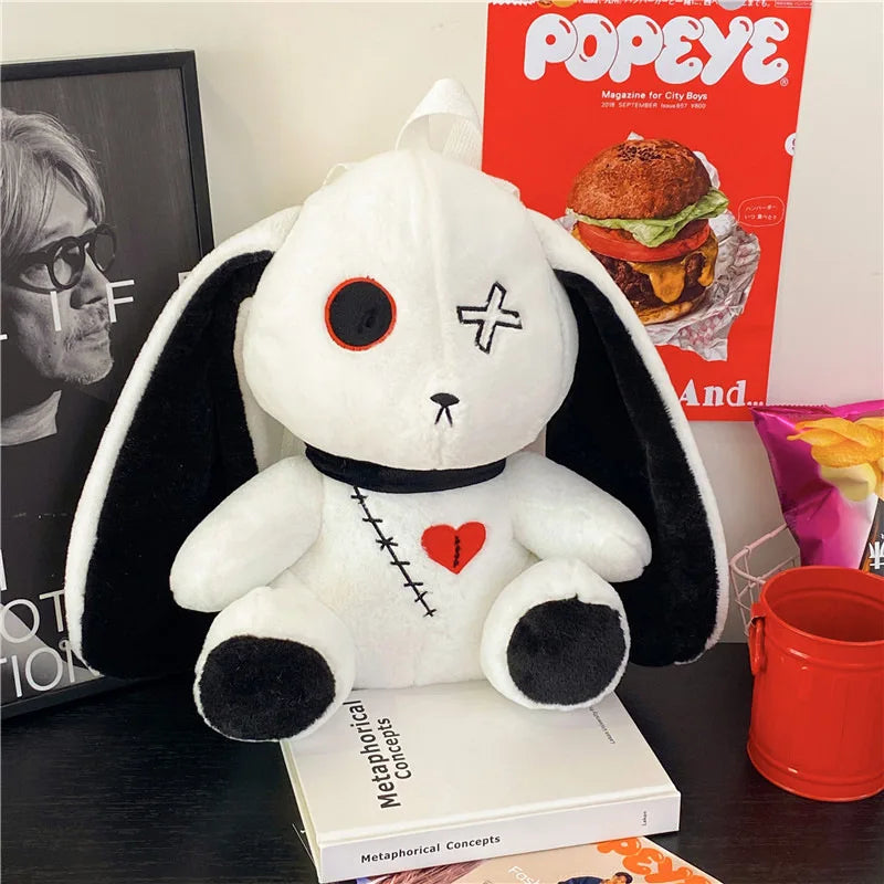 Kawaii Plush Rabbit Small Backpack Cute Gothic Stuffed Animal Purse Plushie Bag Nightmare Before Christmas Aesthetic Bunny Doll
