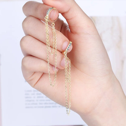 Bohemia Heartstringing Long Tassel Hoop Earrings Two-Row Chain Crystal Dangle Earring Small Hoops Charming Earring Jewelry Gifts