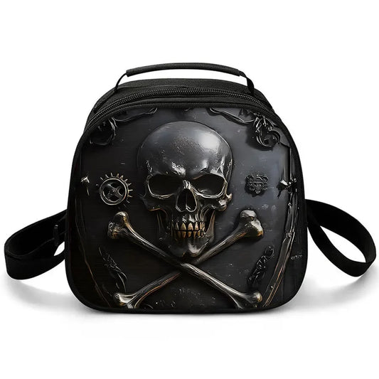 Skull Design Shoulder Strap Insulated Lunch Bag Eco-Friendly Waterproof Thermal Cooler Reusable Student Bento Food