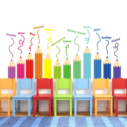 Cartoon Rainbow Crayon Wall Stickers Kids Room Bedroom Background Decoration Wallpaper Home Decor Self Adhesive Nursery Decals