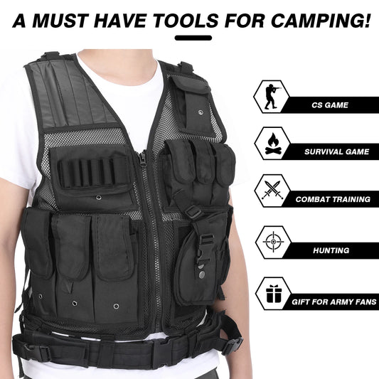 Tactical Vest Multi-Pockets Breathable Combat Vest Outdoor Military Airsoft Army Vest for   Hunting Camping Hiking