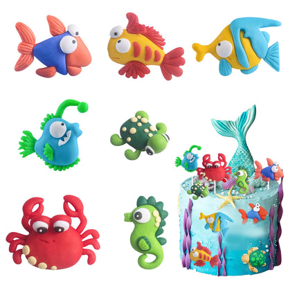 7pcs Under the Sea Cake Toppers Ocean Cake Decorations  Party Favors for Baby Shower Ocean Birthday Party Decorations Supplies