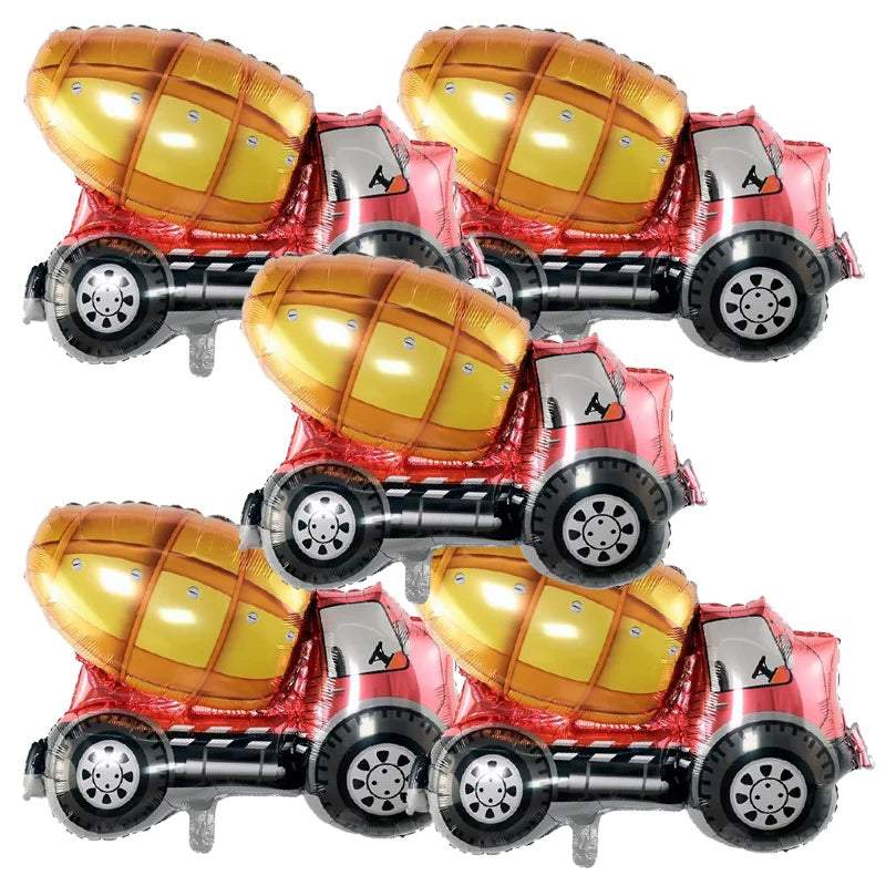 5‑Piece Construction Vehicle Balloon Set – Excavator, Crane & Truck Balloons for Boys’ Birthday Party