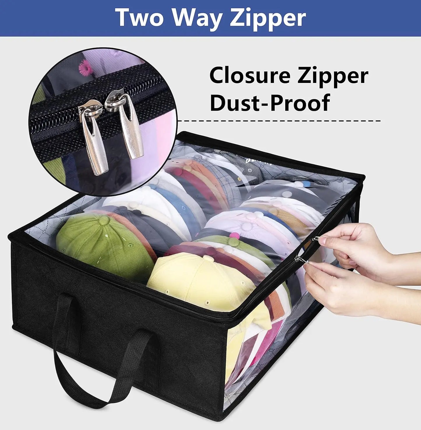Large Capacity Black Hat Organizer: Foldable Non-Woven Cap Holder and Clothes Storage Hanging Bag