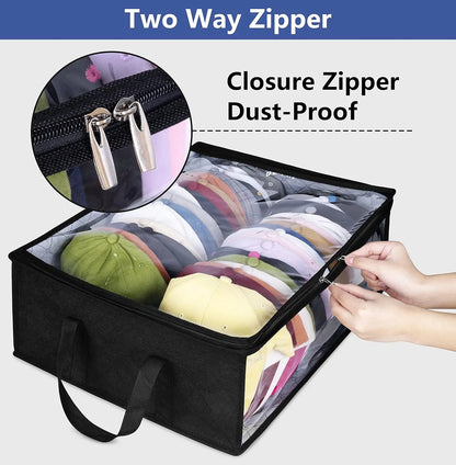 Large Capacity Black Hat Organizer: Foldable Non-Woven Cap Holder and Clothes Storage Hanging Bag