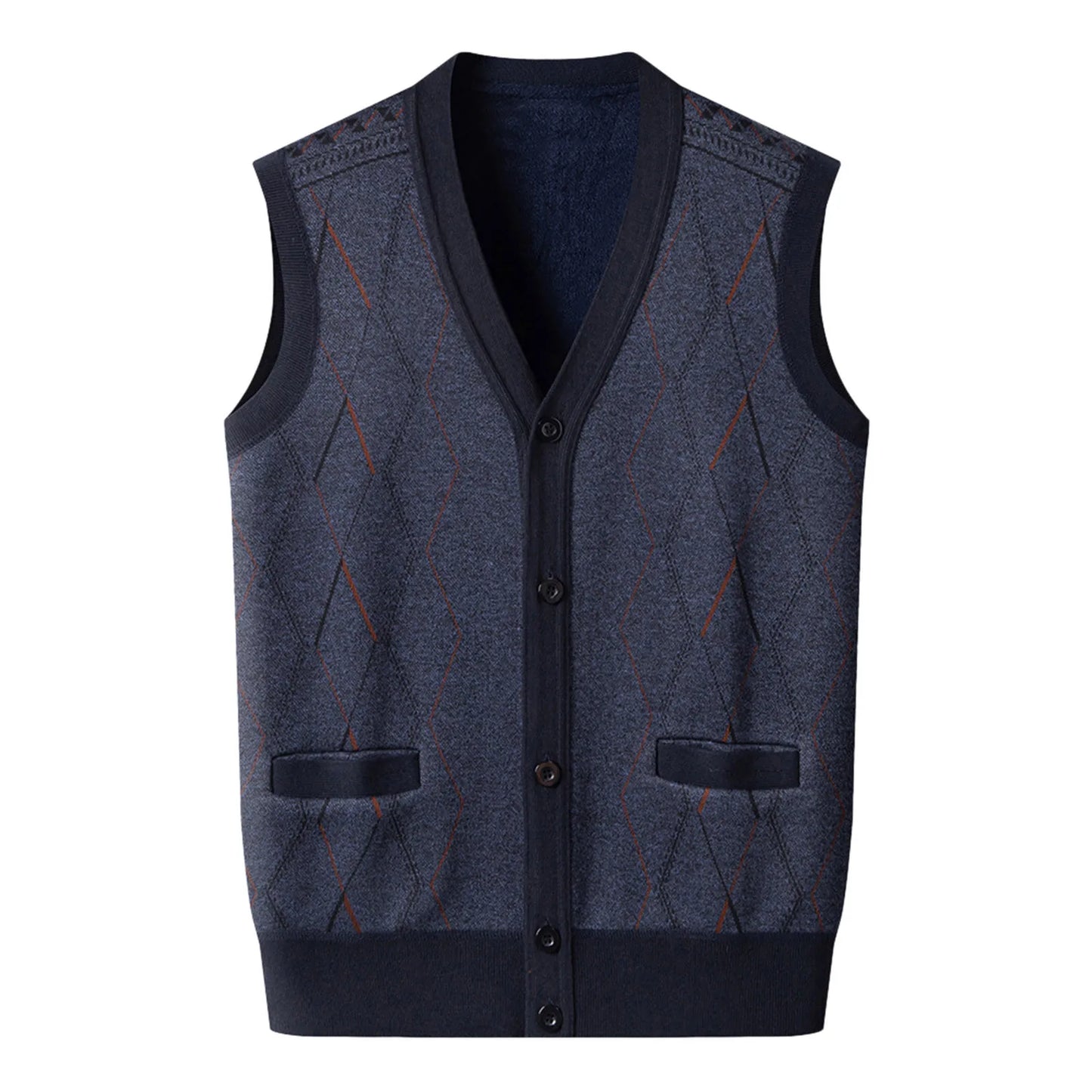 Men'S Autumn And Winter Middle Thickened Knit Vest Plus Fleece Fashion Printed Loose V Neck Cardigan Sweatercoat For Men Trendy