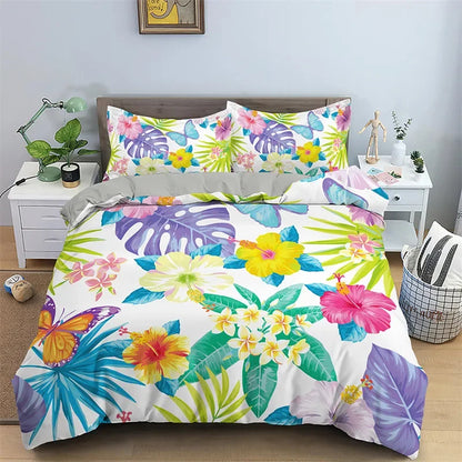 Botanical Leaves Duvet Cover Floral Print King Bedding Set Soft Microfiber Geometric Pattern Comforter Cover With 2 Pillowcases