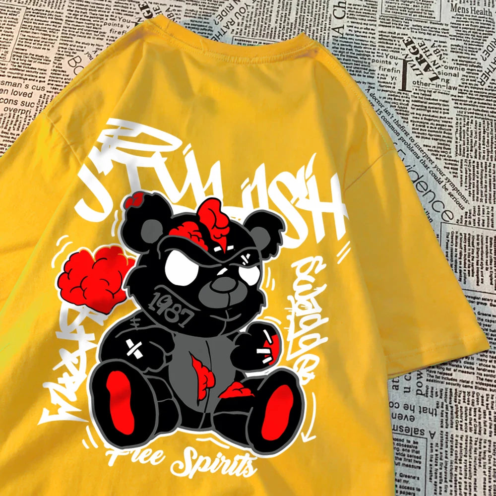 Exploding Black Puppet Bear Men T-Shirts High Quality Cotton