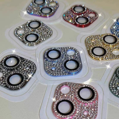 Luxury Camera Lens Film for IPhone 12/ 13/14 /15 Pro Max Mini 14 Plus Metal Glitter Diamond