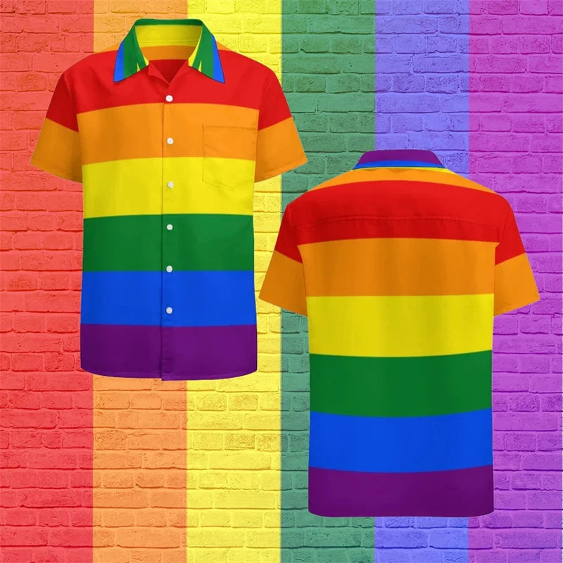 Men’s Rainbow Hawaiian Shirt – Short Sleeve Lapel Beach Top