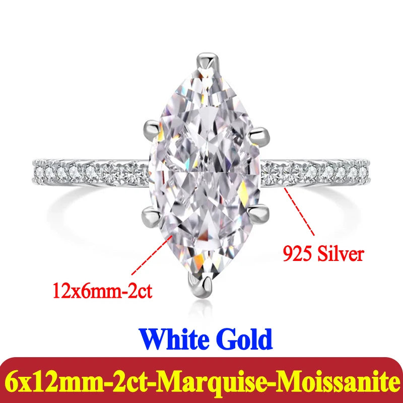 Fashion 2ct Marquise 18k Plated D Color Moissanite Ring For Woman 925 Sterling Silver Jewelry Woman's Moissanite Diamond Ring