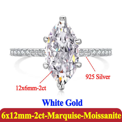 Fashion 2ct Marquise 18k Plated D Color Moissanite Ring For Woman 925 Sterling Silver Jewelry Woman's Moissanite Diamond Ring