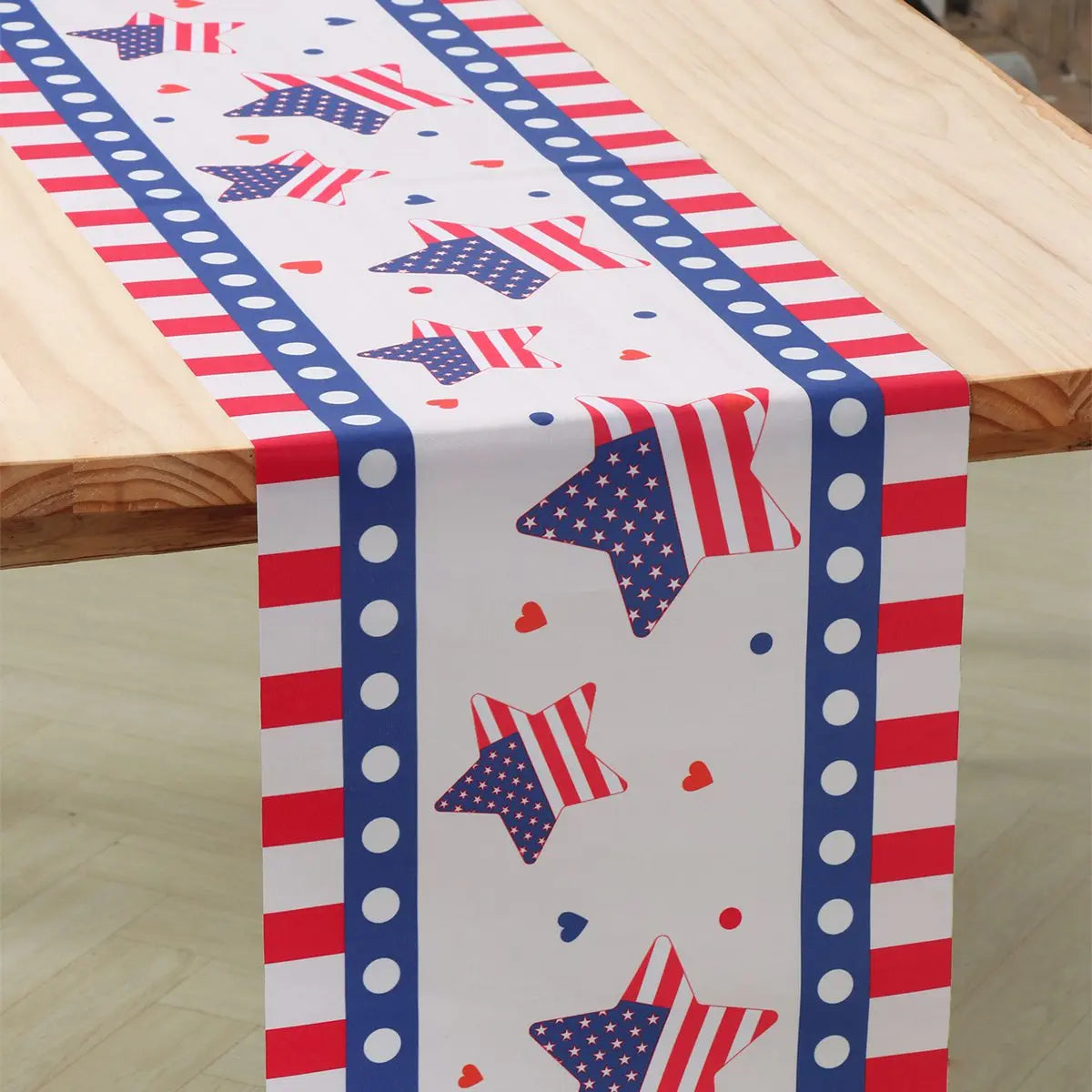 Patriotic Independence Day Linen Table Runner American Flag Heart Star Dwarf 4th of July Table Runner Kitchen Dining Party Decor