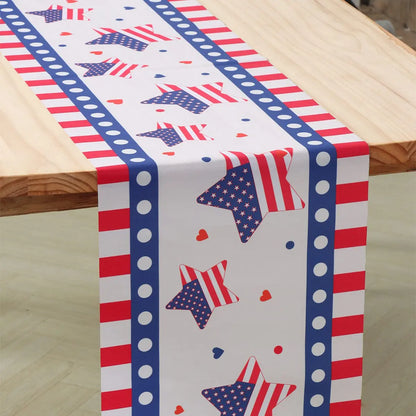 Patriotic Independence Day Linen Table Runner American Flag Heart Star Dwarf 4th of July Table Runner Kitchen Dining Party Decor