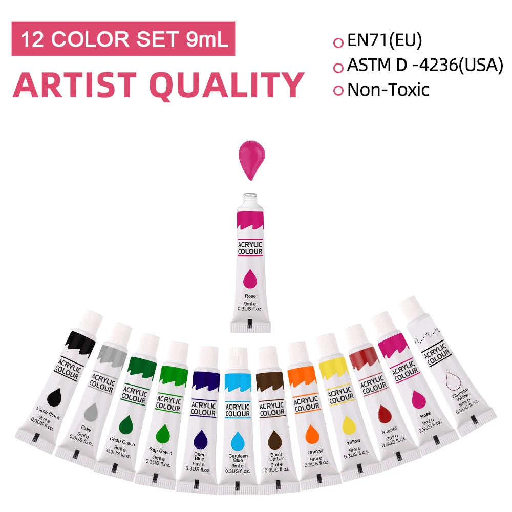 Acrylic Pigment  Paint Set 9mL 12 Colors