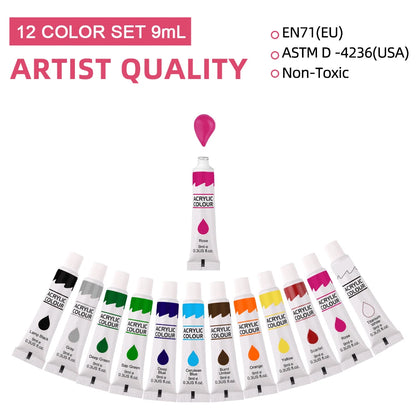 Acrylic Pigment  Paint Set 9mL 12 Colors